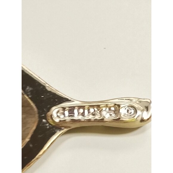 Vintage 1970s Gerry's Lucky Wishbone Clover Pin with Faux Pearl and Green Enamel - Picture 4 of 5